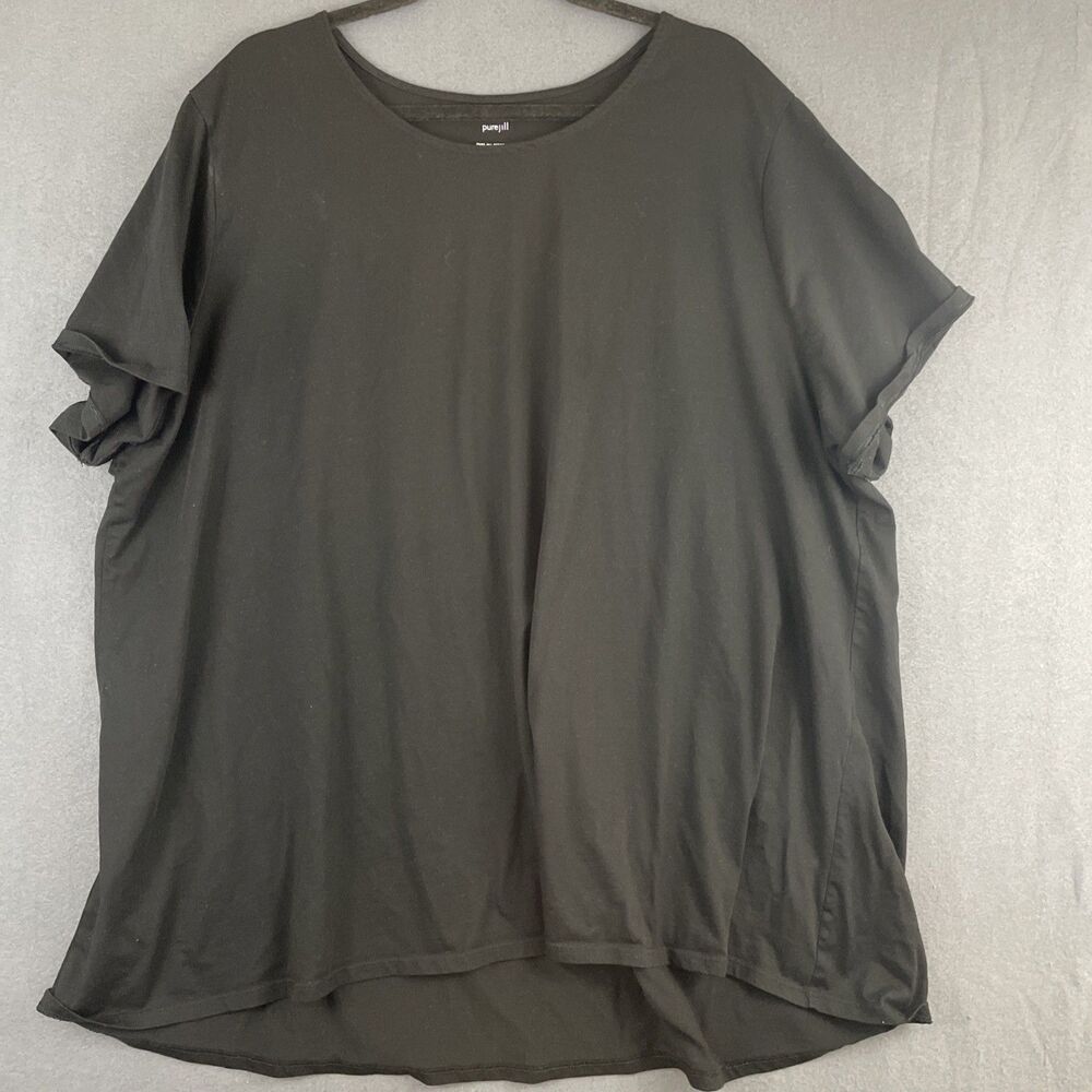 Pure J. Jill Women's Scoop Neck Elliptical Tee Black Shirt Pima Cotton Size 4X